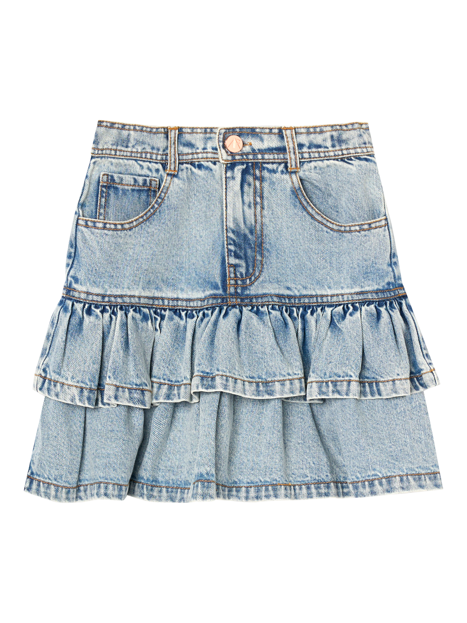 Product image 5 of 7, which shows Angel & Rocket Kids' Rara Denim Mini Skirt, Blue, 3 years