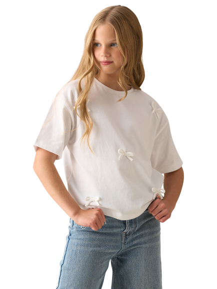 Angel & Rocket Kids' Cotton Bow T-Shirt, White