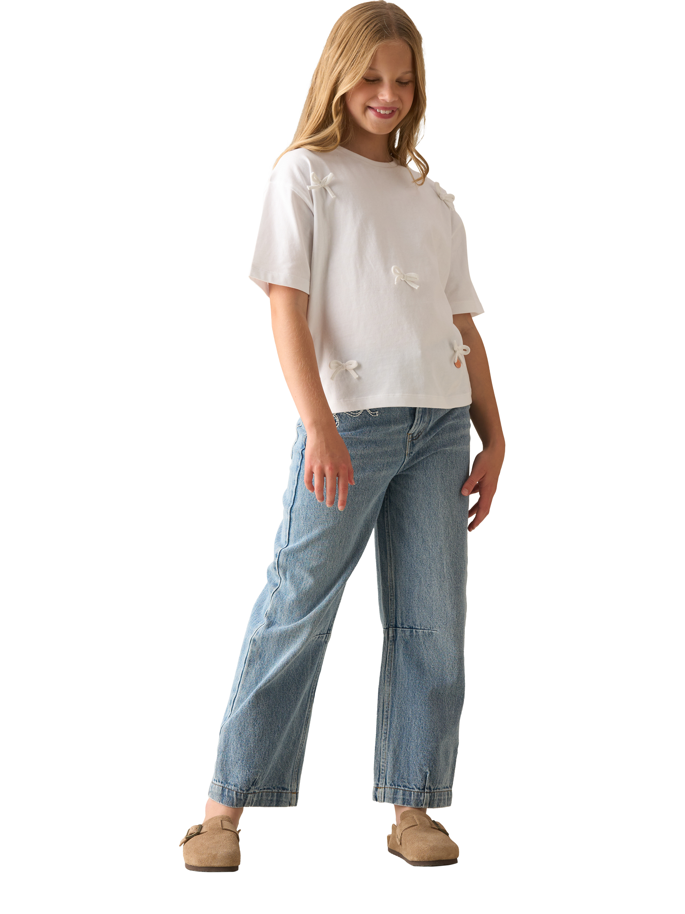 Product image 3 of 7, which shows Angel & Rocket Kids' Cotton Bow T-Shirt, White, 3-4 years