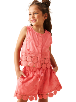 Angel & Rocket Kids' Mila Cotton Embroidered Crochet Top, Pink - view 2, Pink