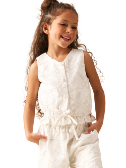 Angel & Rocket Kids' Floral Embroidered Waistcoat Top, Ivory, Ivory
