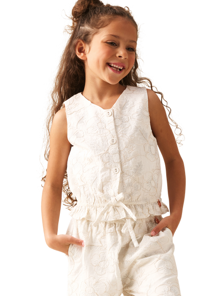Angel & Rocket Kids' Floral Embroidered Waistcoat Top, Ivory, Ivory