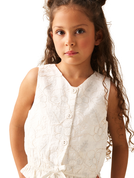 Angel & Rocket Kids' Floral Embroidered Waistcoat Top, Ivory - view 2, Ivory