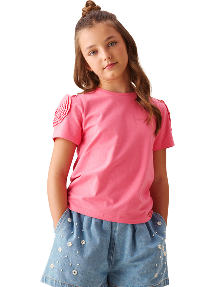 Angel & Rocket Kids' Nila Flower Corsage T-Shirt, Pink, Pink