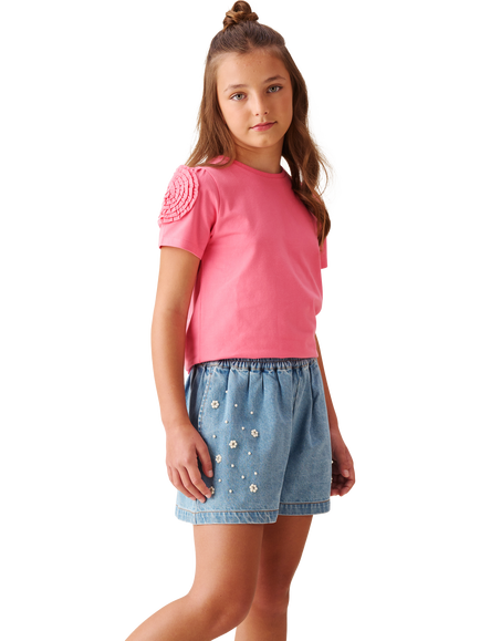 Angel & Rocket Kids' Nila Flower Corsage T-Shirt, Pink - view 2, Pink