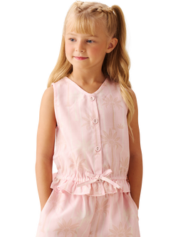 Angel & Rocket Kids' Palm Print Sleeveless Waistcoat Top, Pink, Pink