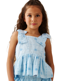 Angel & Rocket Kids' Nellie Tie Detail Embroidered Cami Top, Blue, Blue