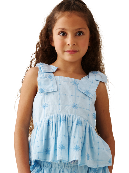 Angel & Rocket Kids' Nellie Tie Detail Embroidered Cami Top, Blue, Blue