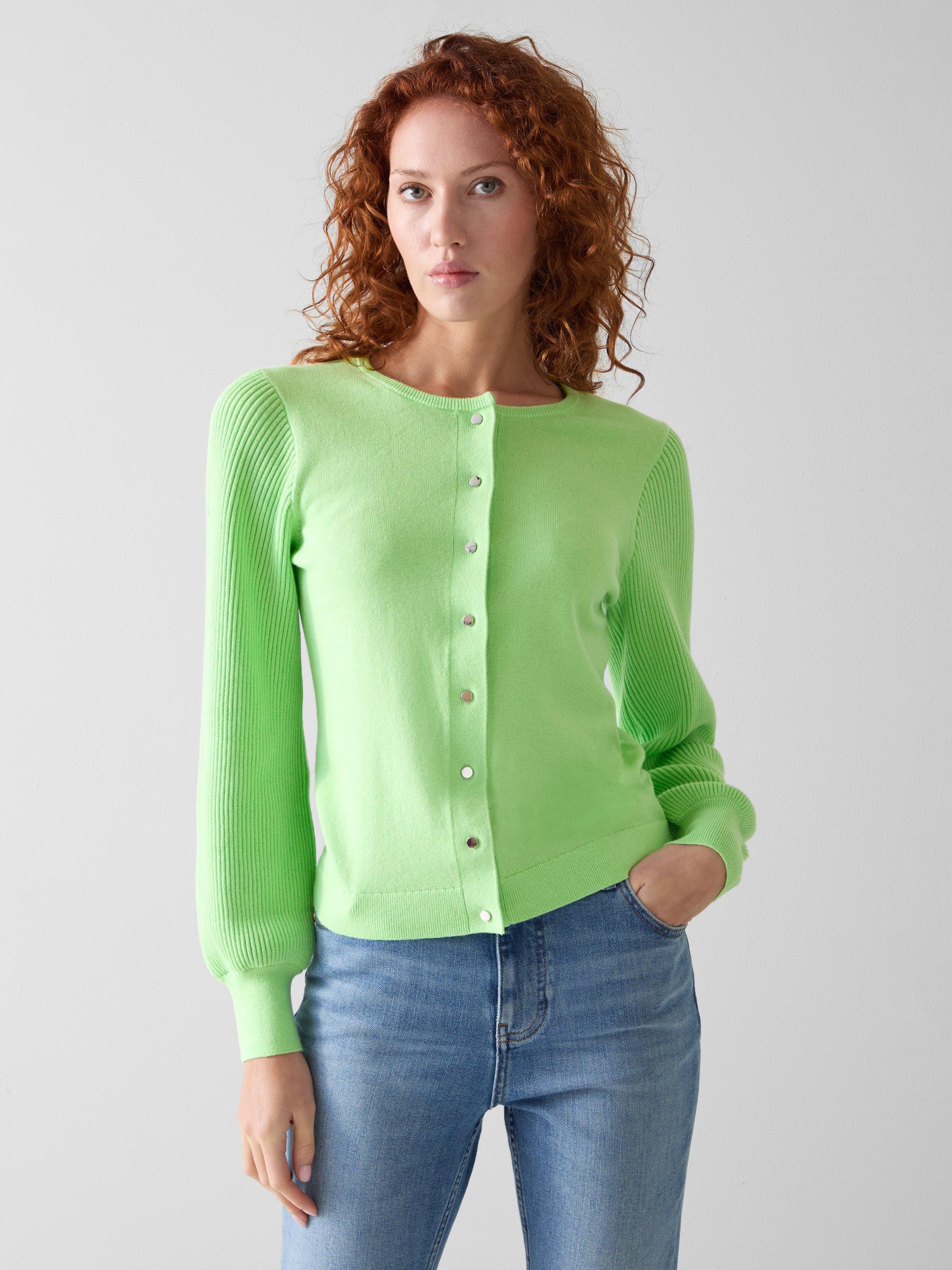 Product image 1 of 4, which shows L.K.Bennett Ally Ribbed Cardigan, Green Apple, XS