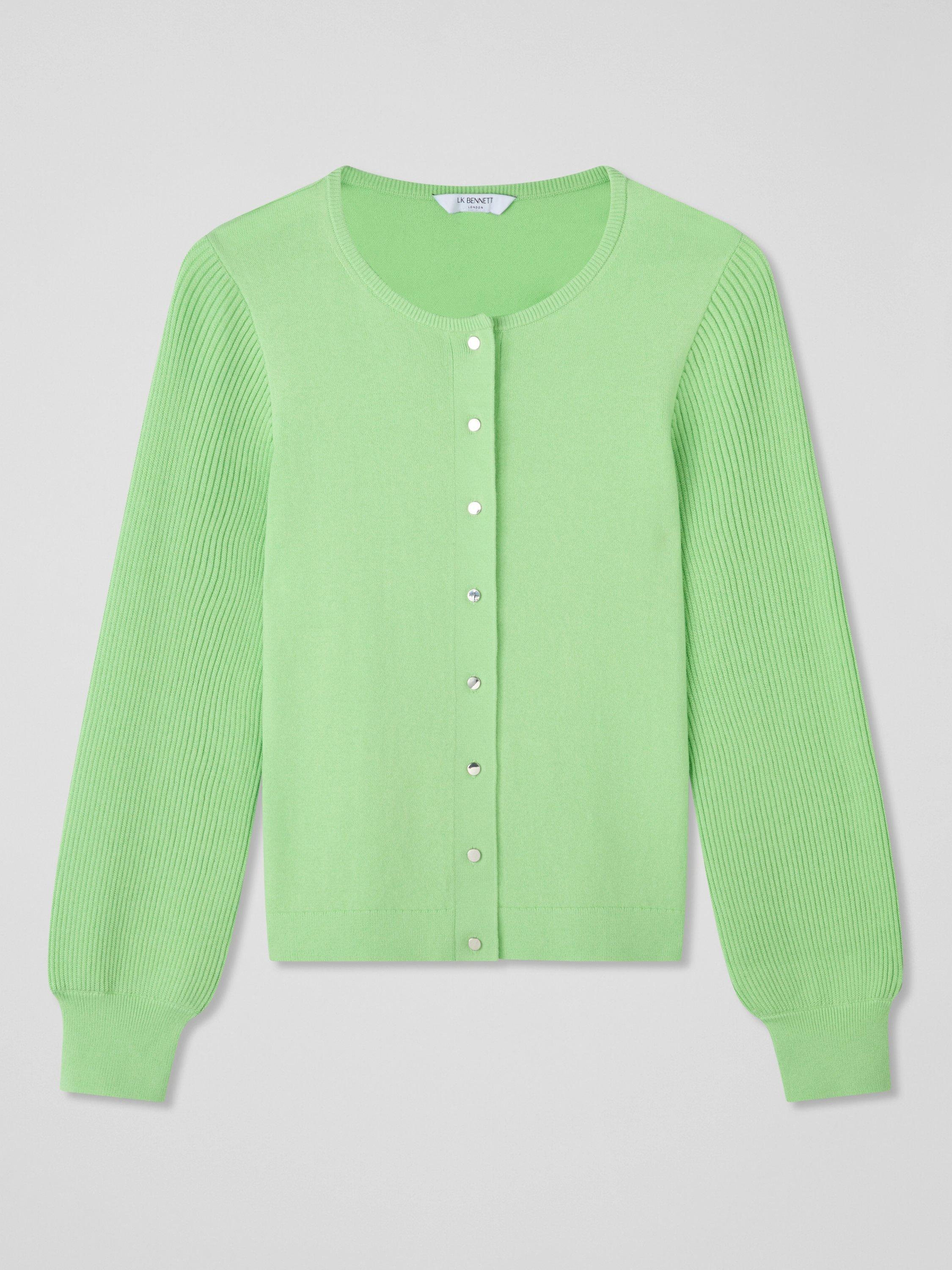 Product image 4 of 4, which shows L.K.Bennett Ally Ribbed Cardigan, Green Apple, XS