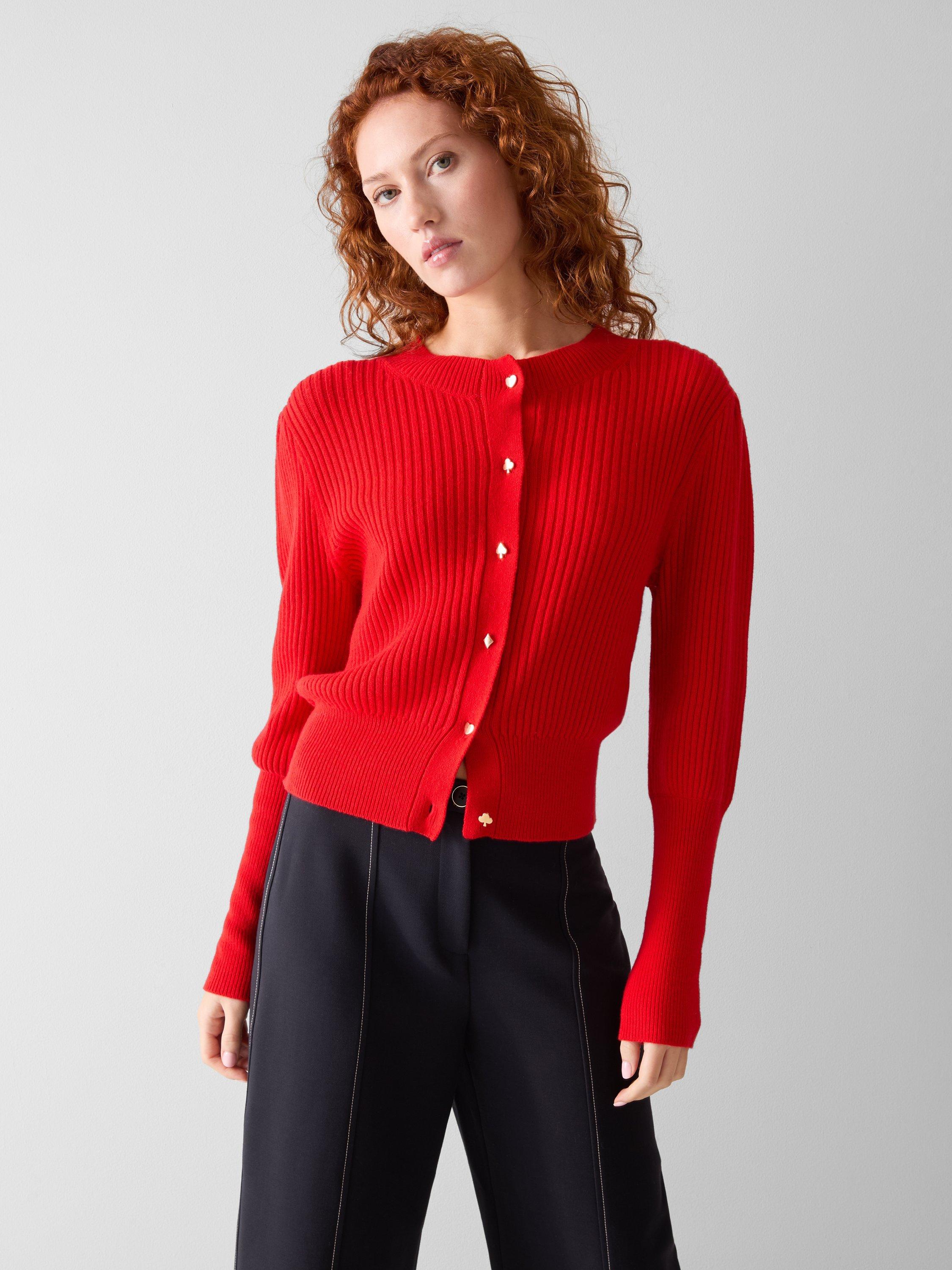 Product image 1 of 4, which shows L.K.Bennett Natty Playing Card Buttons Cardigan, Salsa Red, XS