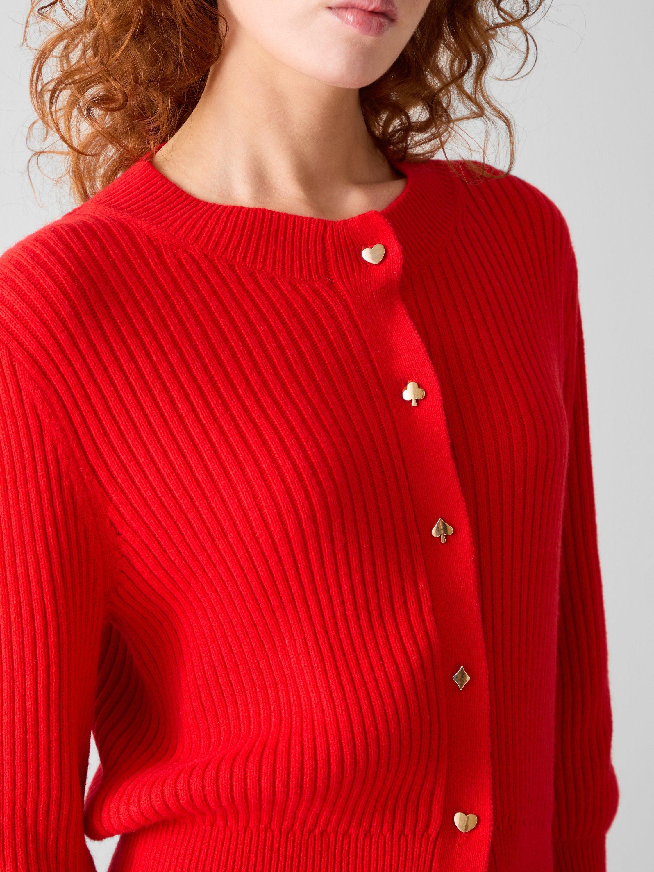 Product image 4 of 4, which shows L.K.Bennett Natty Playing Card Buttons Cardigan, Salsa Red, XS
