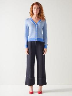 L.K.Bennett Vella V-Neck Stitch Cardigan, Blue/Multi, Blue/Multi