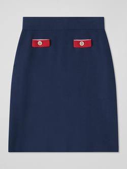 L.K.Bennett Enid Button Detail Skirt, Blu-navy Multi - view 2, Blu-navy Multi