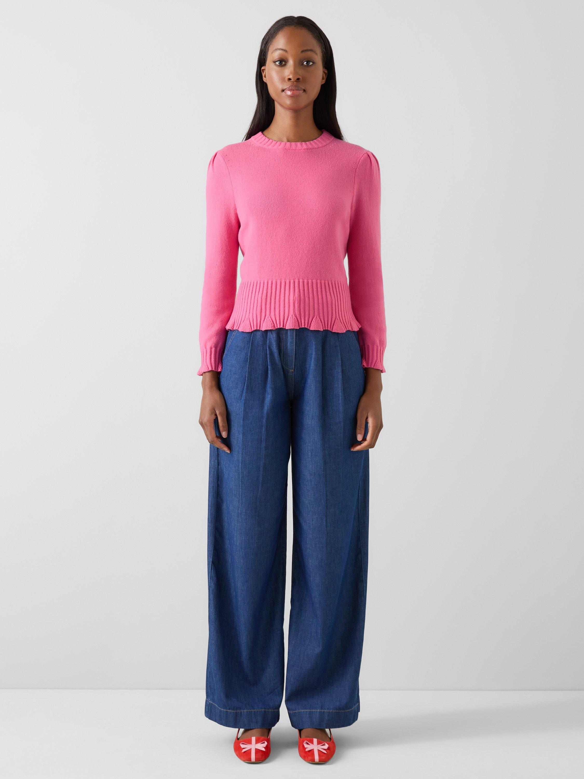 Product image 2 of 4, which shows L.K.Bennett Aubri Wool Rich Crop Top, Pink Azalea, XS
