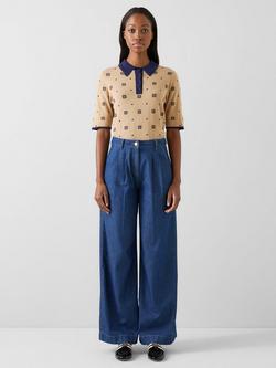 L.K.Bennett Jocelyn Logo Polo Knit Top, Navy/Multi, Navy/Multi