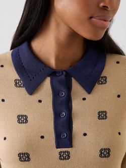 L.K.Bennett Jocelyn Logo Polo Knit Top, Navy/Multi - view 2, Navy/Multi