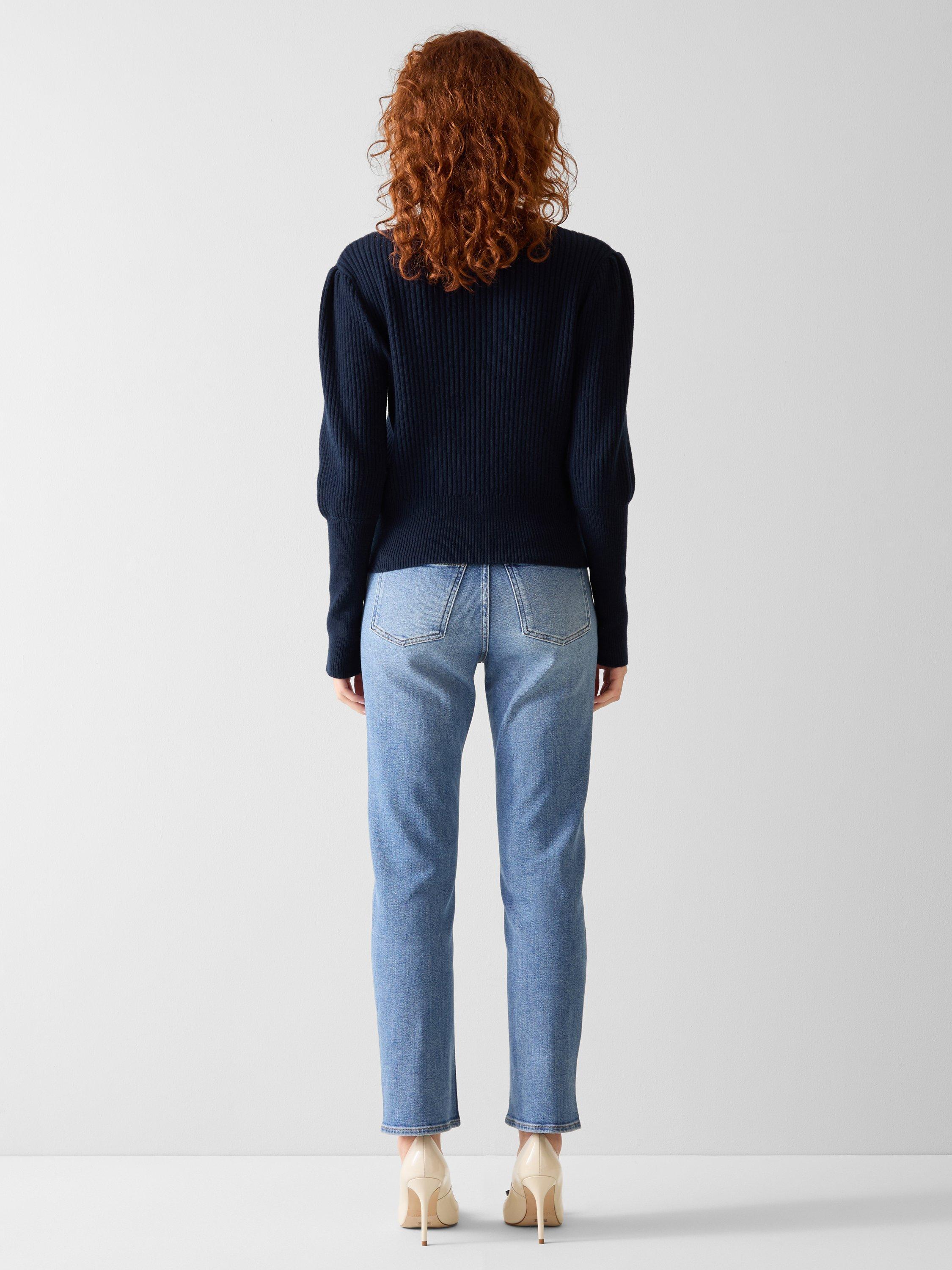 Product image 2 of 4, which shows L.K.Bennett Puff Sleeve Knit Top, Navy, XS