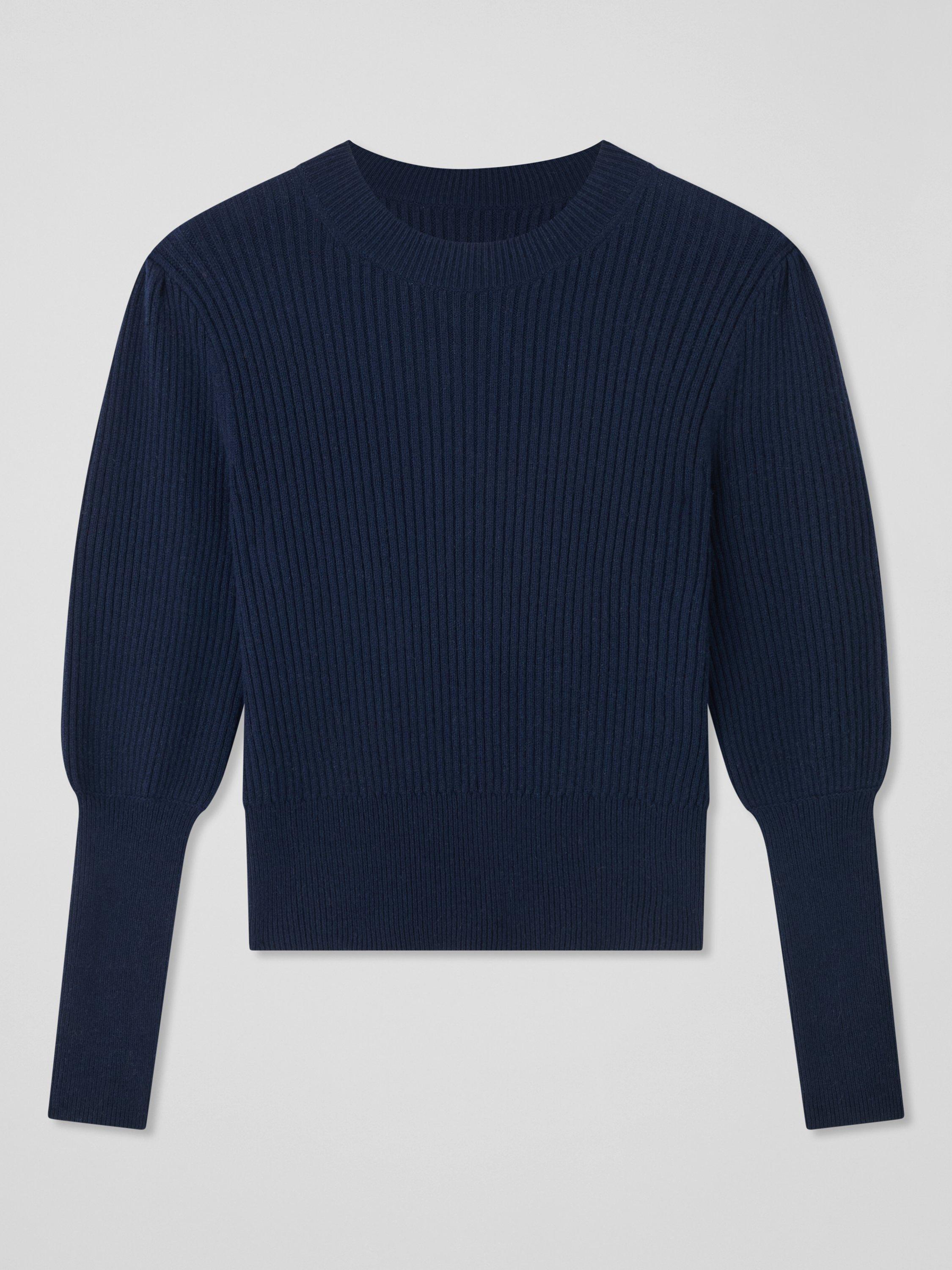 Product image 3 of 4, which shows L.K.Bennett Puff Sleeve Knit Top, Navy, XS