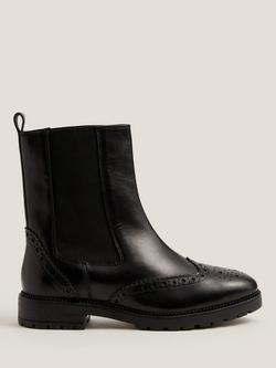 Monsoon Eli Brogue Leather Rich Chelsea Boots, Black, Black