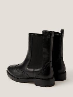 Monsoon Eli Brogue Leather Rich Chelsea Boots, Black - view 2, Black