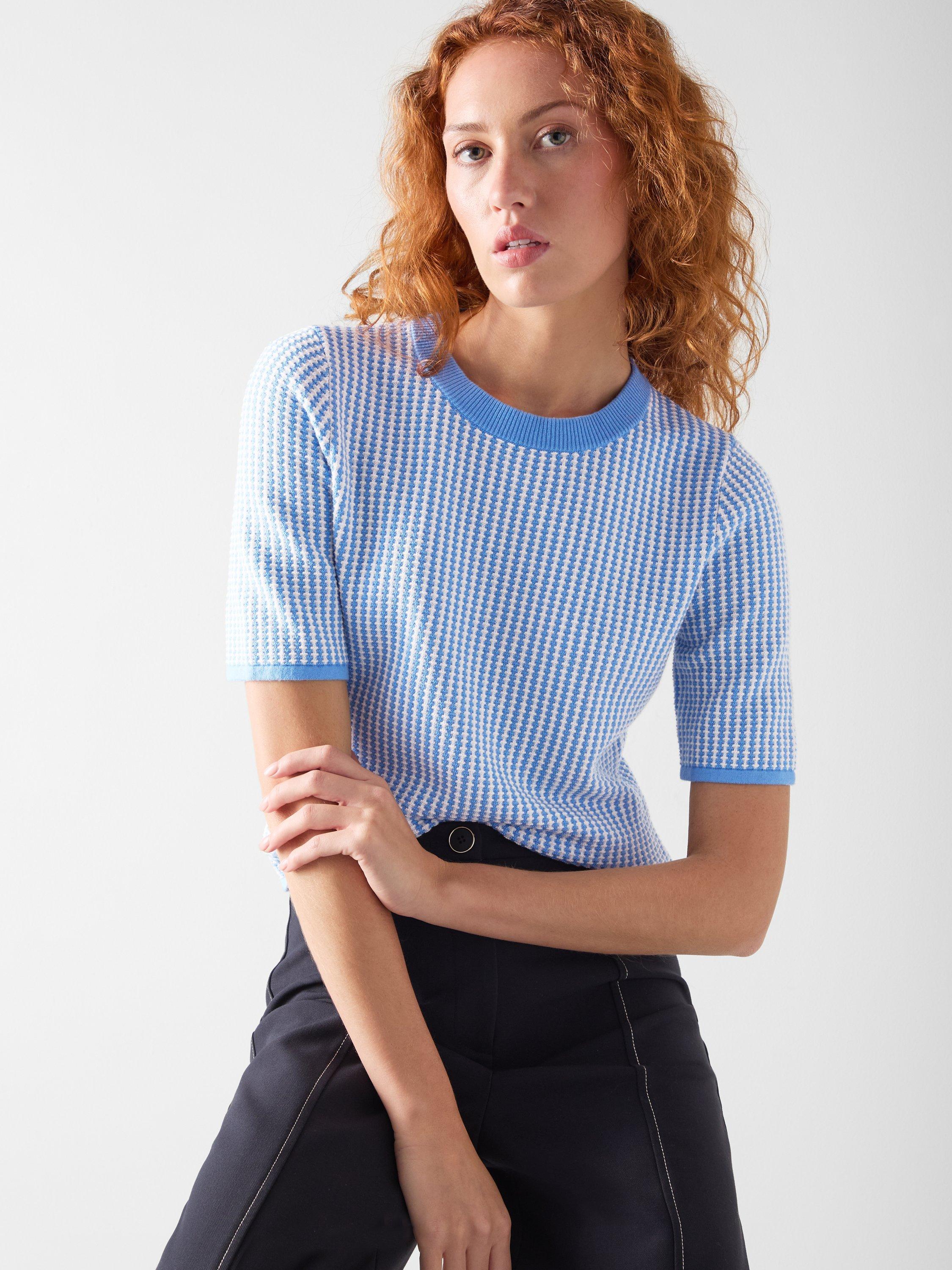 Product image 2 of 3, which shows L.K.Bennett Vella Textured Stitch Knit Top, Blue/White, XS