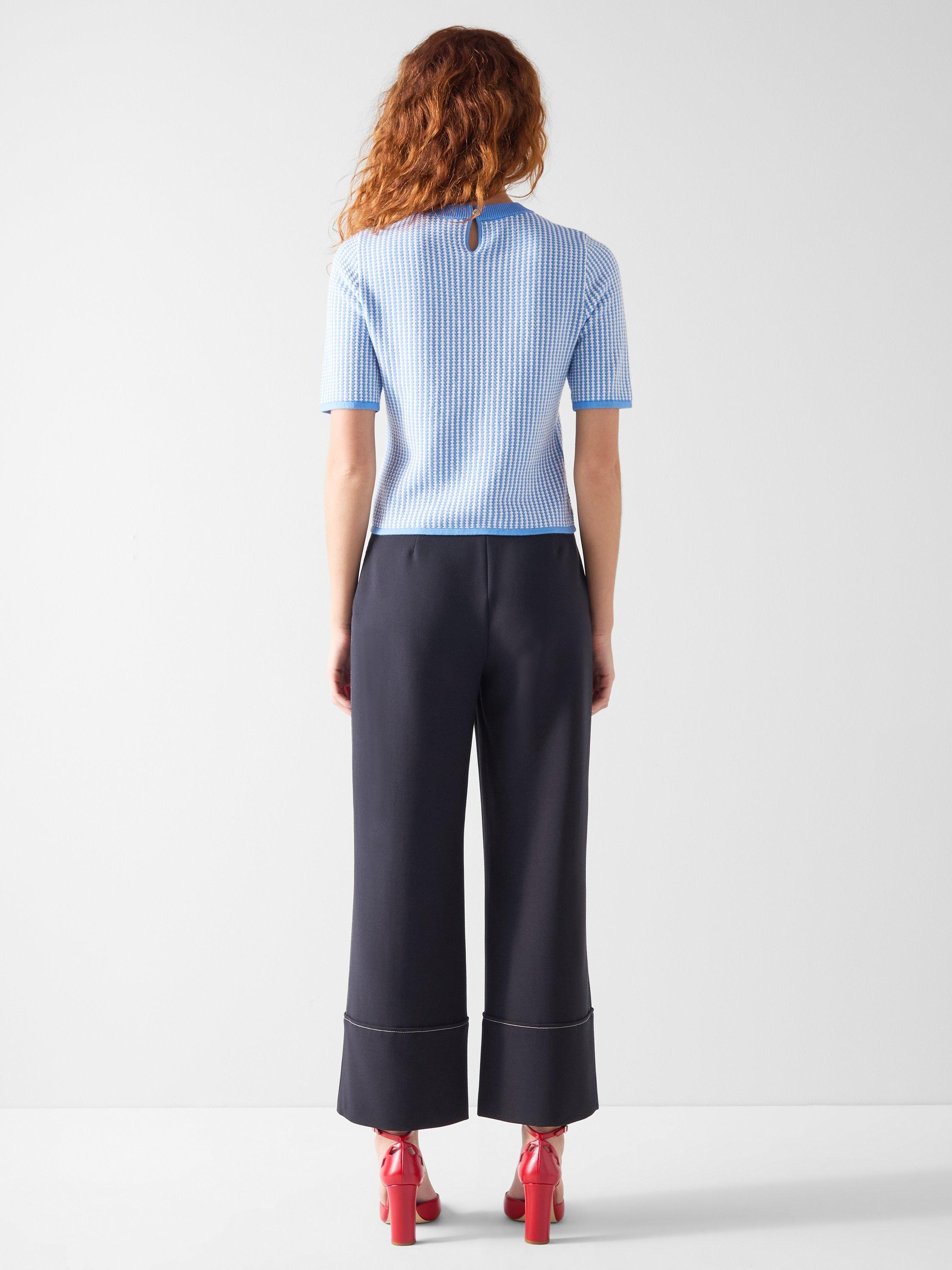 Product image 3 of 3, which shows L.K.Bennett Vella Textured Stitch Knit Top, Blue/White, XS