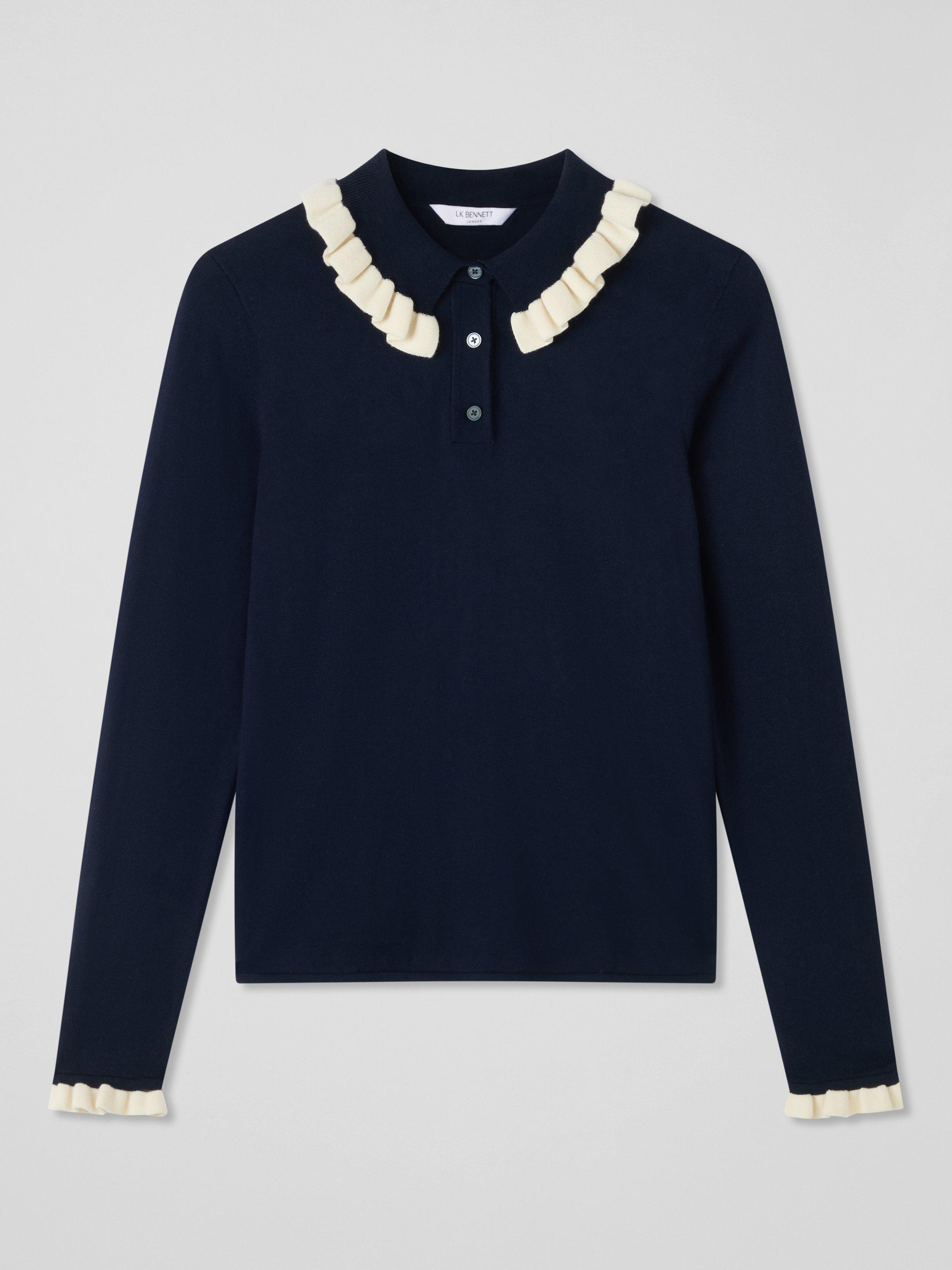 Product image 1 of 1, which shows L.K.Bennett Tate Frill Knit Top, Navy, XS
