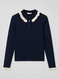 L.K.Bennett Tate Frill Knit Top, Navy, Navy