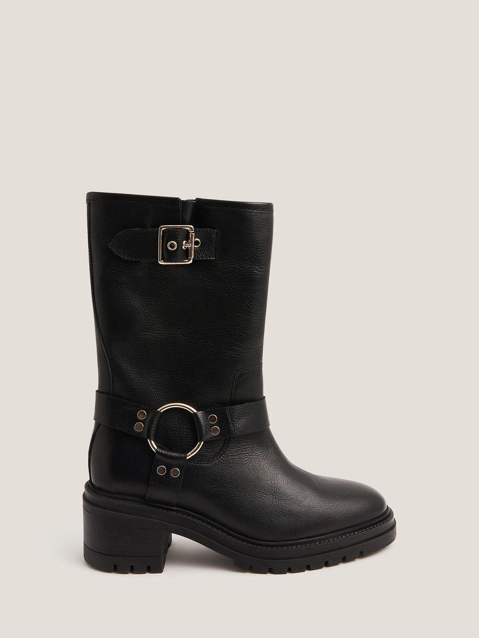 Product image 1 of 3, which shows Monsoon Jade Leather Biker Boots, Black, 4