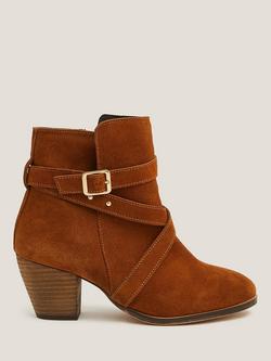 Monsoon Mika Strap Leather Ankle Boots, Tan, Tan