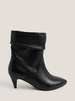 Monsoon Ria Ruched Leather Ankle Boots, Black, Black