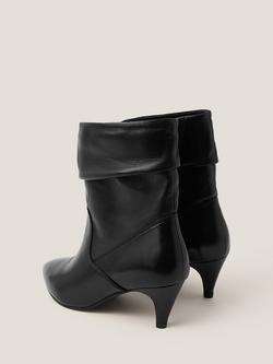 Monsoon Ria Ruched Leather Ankle Boots, Black - view 2, Black