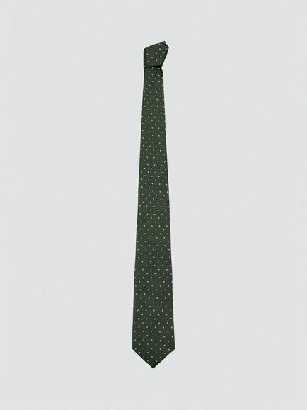 Mango Silk Blend Polka Dot Tie, Khaki