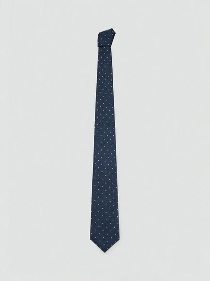 Mango Silk Blend Polka Dot Tie, Navy