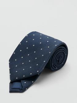 Mango Silk Blend Polka Dot Tie - view 2, Navy