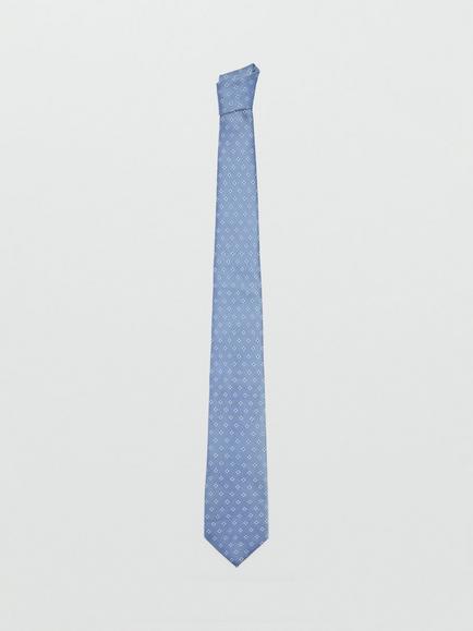 Mango Silk Blend Geometric Print Tie, Pastel Blue, Pastel Blue