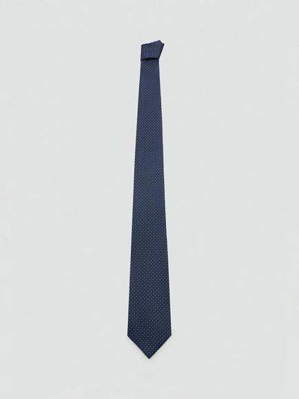 Mango Micro Dot Silk Rich Tie, Navy, Navy