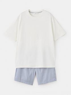Mango Aire Stripe Short Pyjama Set, Blue, Blue