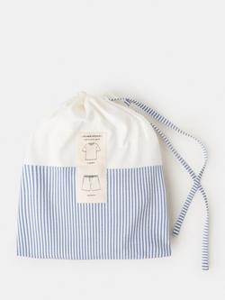 Mango Aire Stripe Short Pyjama Set, Blue - view 2, Blue