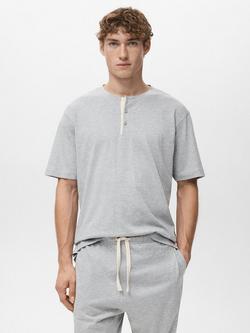 Mango Cotton Blend Long Pyjama Set, Grey, Grey