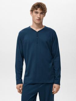 Mango Cotton Long Pyjama Set, Navy, Navy