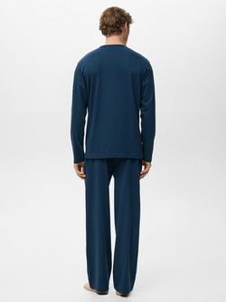 Mango Cotton Long Pyjama Set, Navy - view 2, Navy