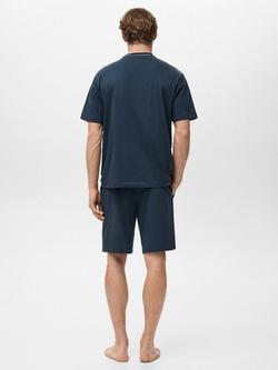 Mango Cotton Blend Short Pyjama Set, Navy - view 2, Navy