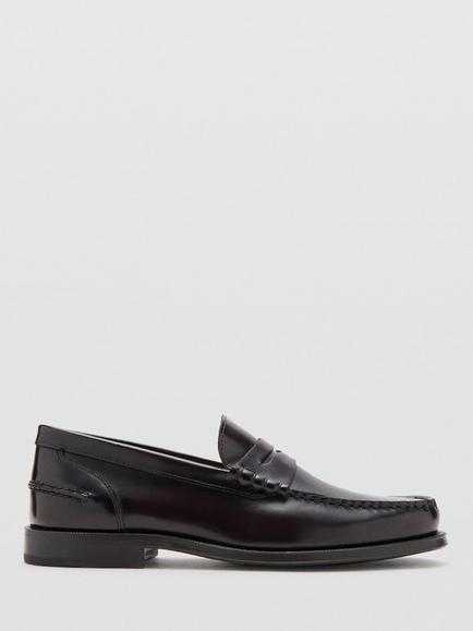 Mango Zapato Classic Leather Loafers, Dark Red, Dark Red