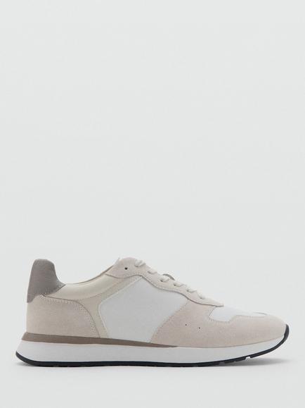 Mango Rule Leather Trainers, White/Multi, White/Multi