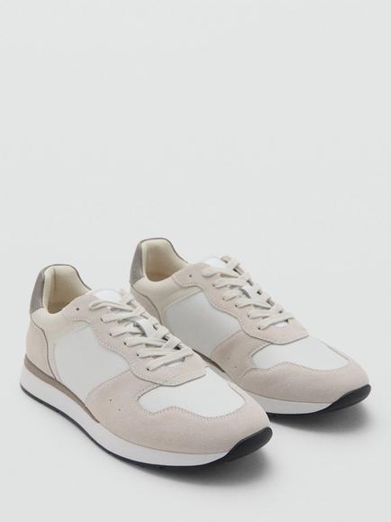 Mango Rule Leather Trainers, White/Multi - view 2, White/Multi