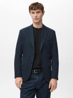 Mango Cotton Blend Moon Blazer, Navy, Navy