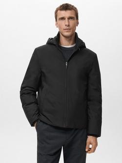 Mango Cunen Quilted Hooded Water Repellent Jacket, Black, Black