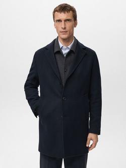 Mango Wool Rich Hake Coat, Navy, Navy